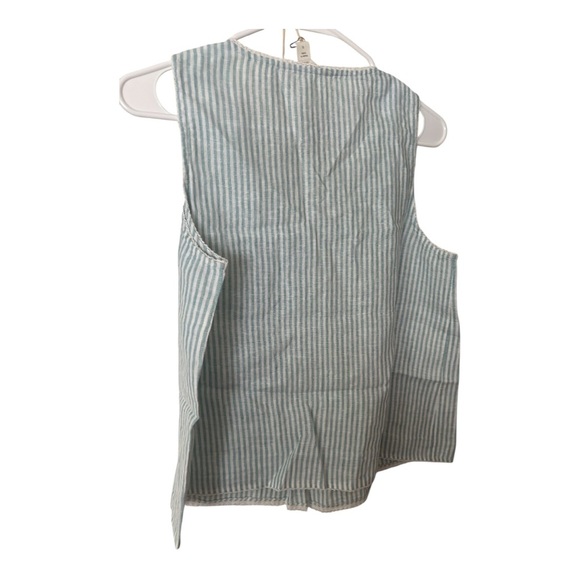Striped Sleeveless Top Washed-Linen Pintuck Tank - Picture 4 of 7